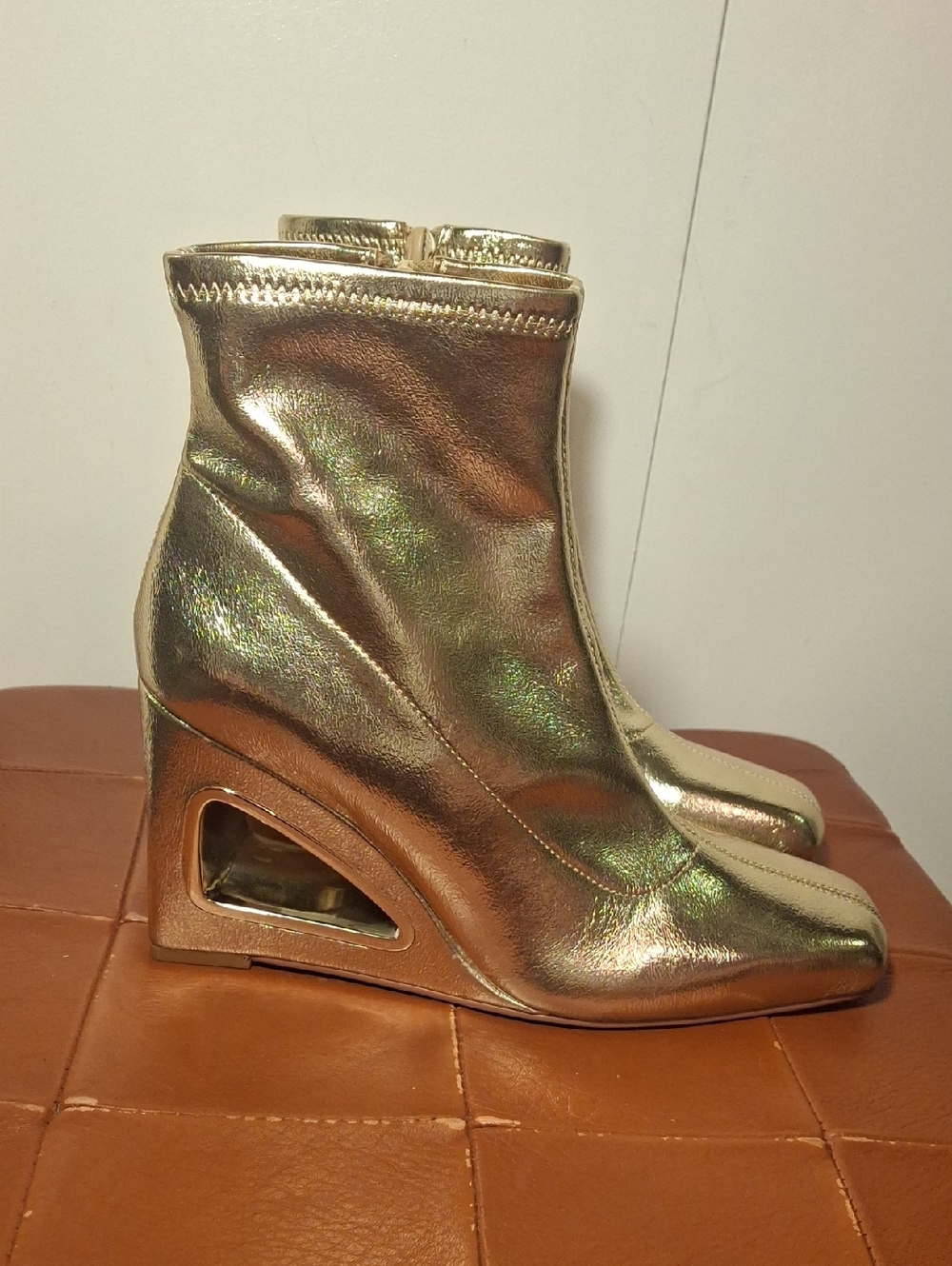 Katy Perry Collections Metallic Gold Hollow Wedge Ankle Boots
